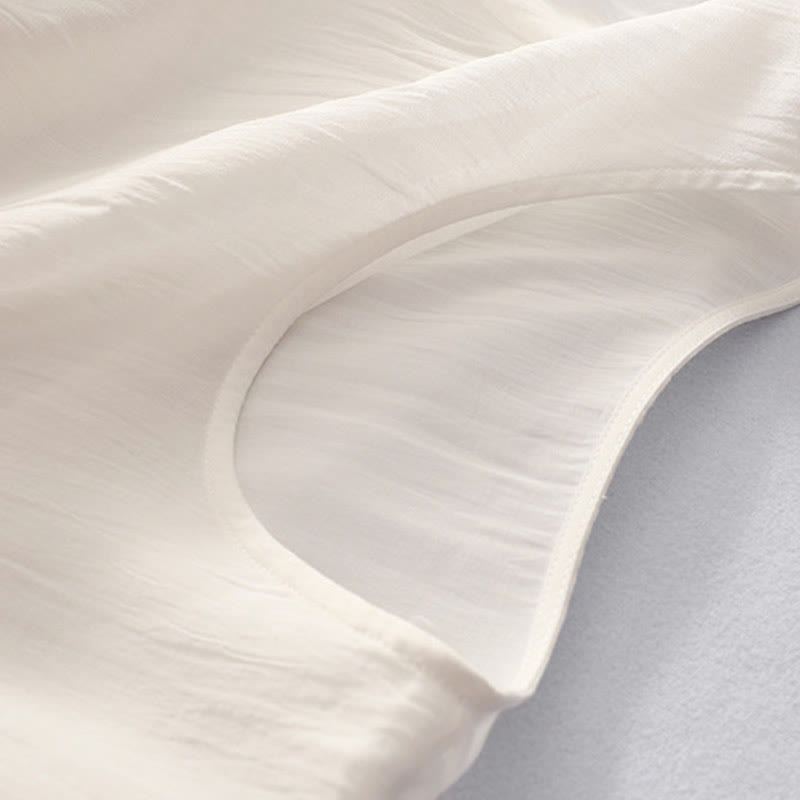 Buddha Stones, einfarbige Stickerei, kurzärmeliges Baumwoll-Midikleid mit Taschen - image 6