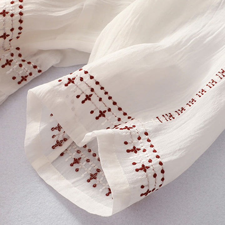 Buddha Stones, einfarbige Stickerei, kurzärmeliges Baumwoll-Midikleid mit Taschen - image 8