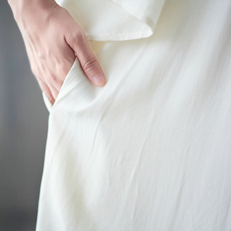 Buddha Stones Stickerei Midi-Kleid mit gerüschtem Saum und Taschen - image 9