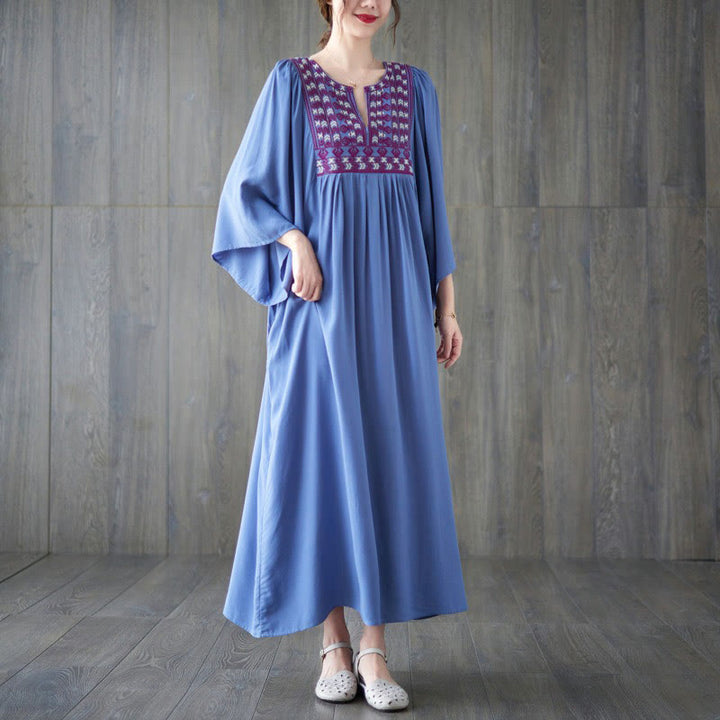 Buddha Stones Stickerei Midi-Kleid mit gerüschtem Saum und Taschen - image 18