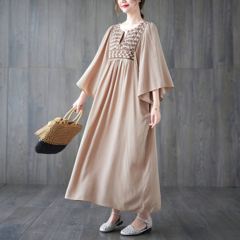 Buddha Stones Stickerei Midi-Kleid mit gerüschtem Saum und Taschen - image 31