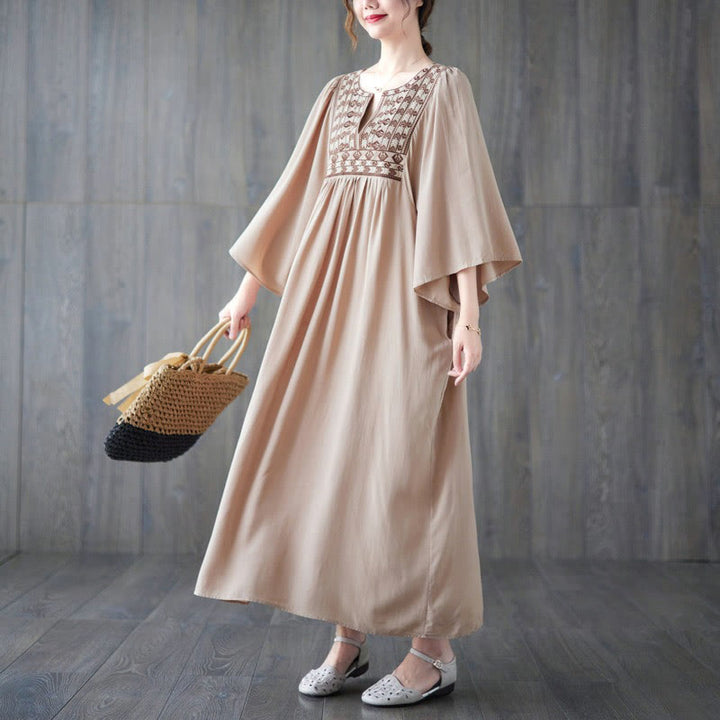 Buddha Stones Stickerei Midi-Kleid mit gerüschtem Saum und Taschen - image 31