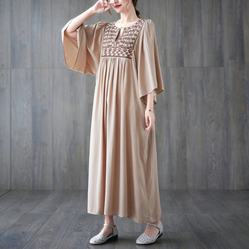 Buddha Stones Stickerei Midi-Kleid mit gerüschtem Saum und Taschen - image 30