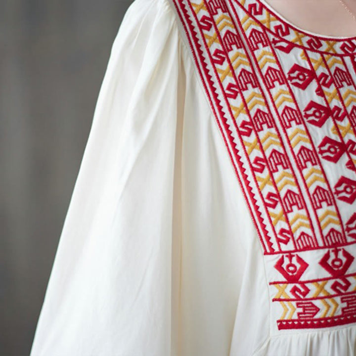Buddha Stones Stickerei Midi-Kleid mit gerüschtem Saum und Taschen - image 7