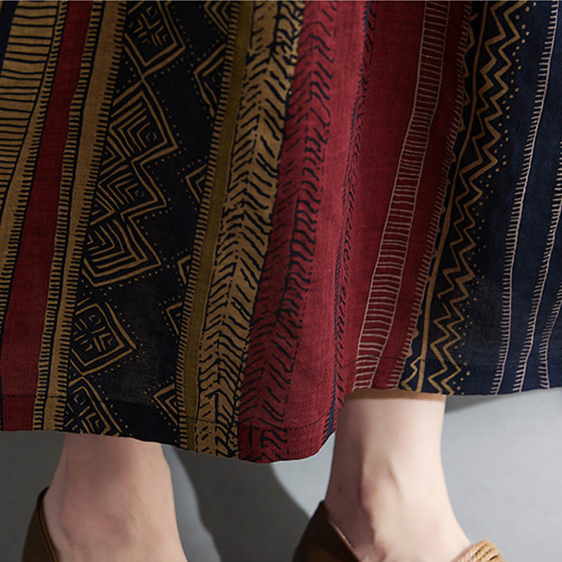 Buddha Stones Boho Geometrisches Kurzarm-Midikleid mit Taschen - image 8