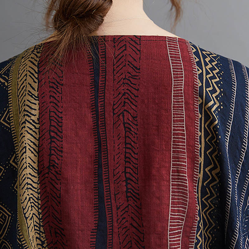 Buddha Stones Boho Geometrisches Kurzarm-Midikleid mit Taschen - image 5