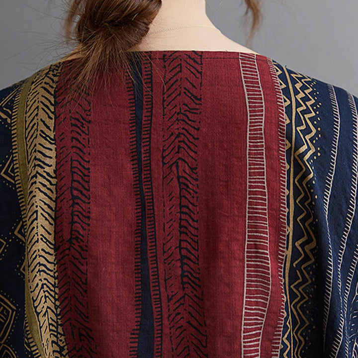 Buddha Stones Boho Geometrisches Kurzarm-Midikleid mit Taschen - image 5