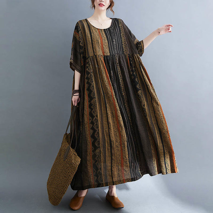 Buddha Stones Boho Geometrisches Kurzarm-Midikleid mit Taschen - image 16