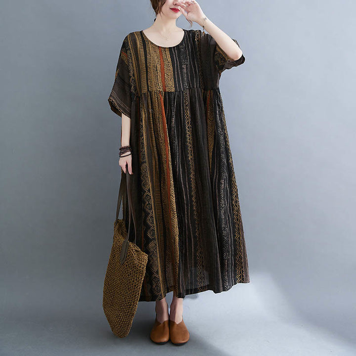 Buddha Stones Boho Geometrisches Kurzarm-Midikleid mit Taschen - image 19