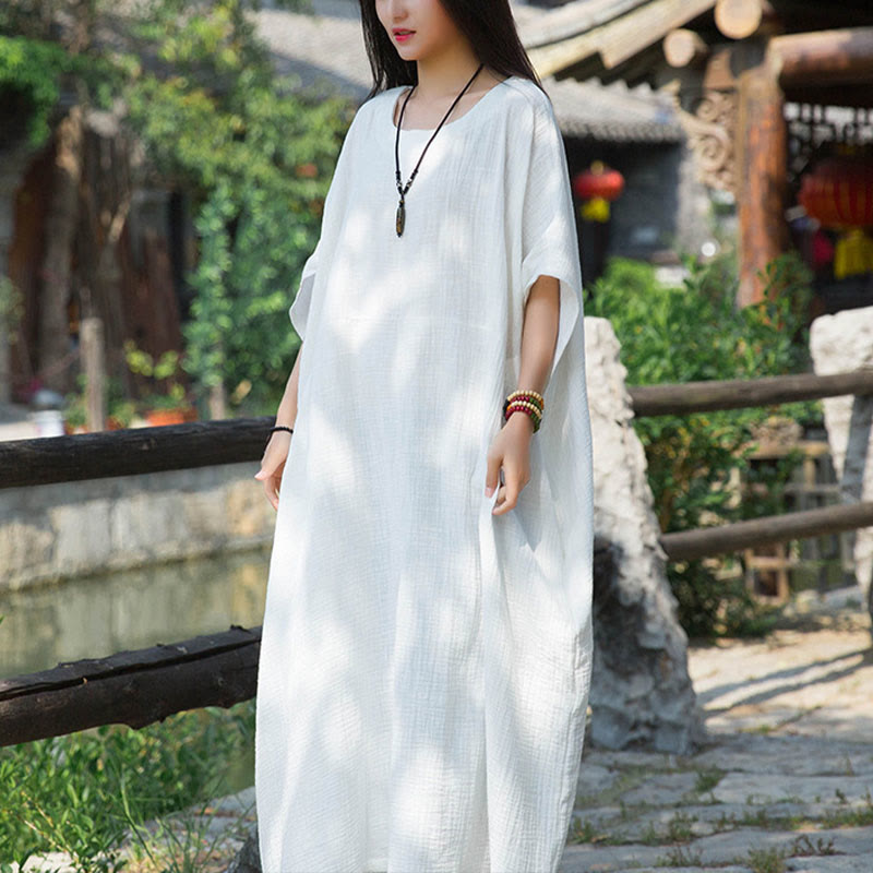 Buddha Stones Uni-Farbe Weites Fledermausärmel Maxi-Kleid Mit Taschen - image 3
