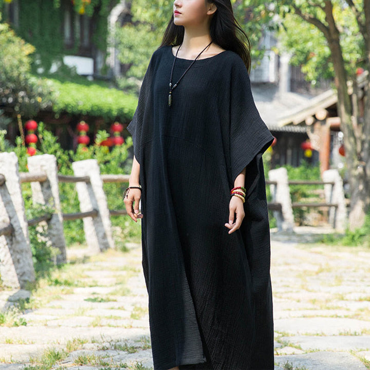 Buddha Stones Uni-Farbe Weites Fledermausärmel Maxi-Kleid Mit Taschen - image 18