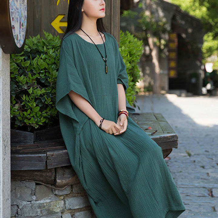Buddha Stones Uni-Farbe Weites Fledermausärmel Maxi-Kleid Mit Taschen - image 29