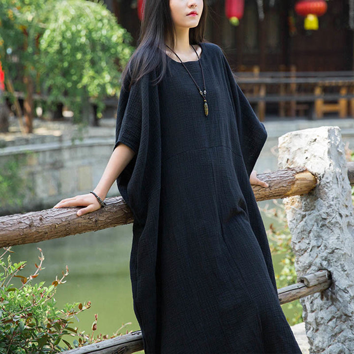 Buddha Stones Uni-Farbe Weites Fledermausärmel Maxi-Kleid Mit Taschen - image 19