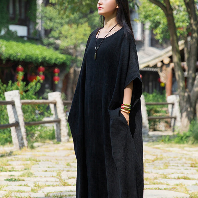 Buddha Stones Uni-Farbe Weites Fledermausärmel Maxi-Kleid Mit Taschen - image 17