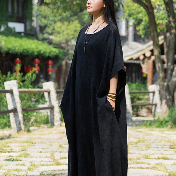 Buddha Stones Uni-Farbe Weites Fledermausärmel Maxi-Kleid Mit Taschen - image 17