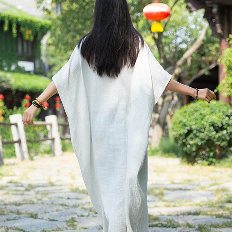 Buddha Stones Uni-Farbe Weites Fledermausärmel Maxi-Kleid Mit Taschen - image 7