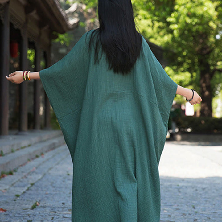 Buddha Stones Uni-Farbe Weites Fledermausärmel Maxi-Kleid Mit Taschen