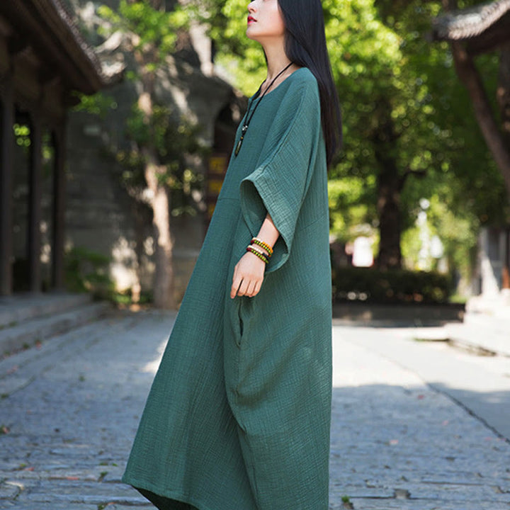 Buddha Stones Uni-Farbe Weites Fledermausärmel Maxi-Kleid Mit Taschen - image 30