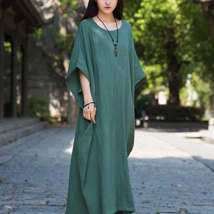 Buddha Stones Uni-Farbe Weites Fledermausärmel Maxi-Kleid Mit Taschen - image 28