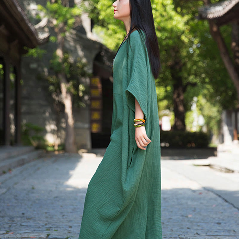 Buddha Stones Uni-Farbe Weites Fledermausärmel Maxi-Kleid Mit Taschen - image 27