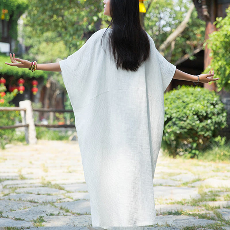 Buddha Stones Uni-Farbe Weites Fledermausärmel Maxi-Kleid Mit Taschen - image 2