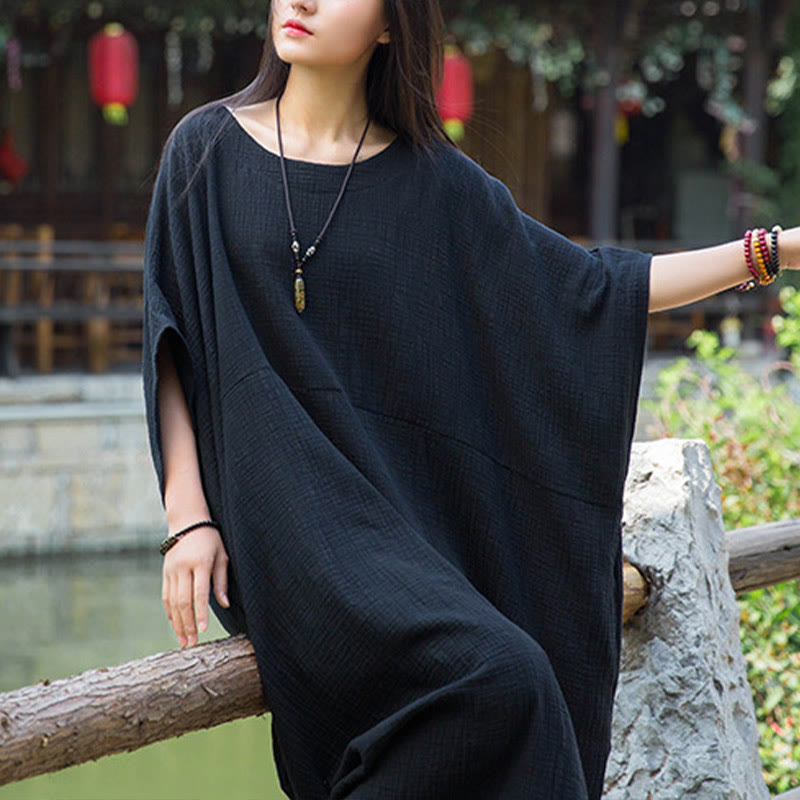 Buddha Stones Uni-Farbe Weites Fledermausärmel Maxi-Kleid Mit Taschen - image 23
