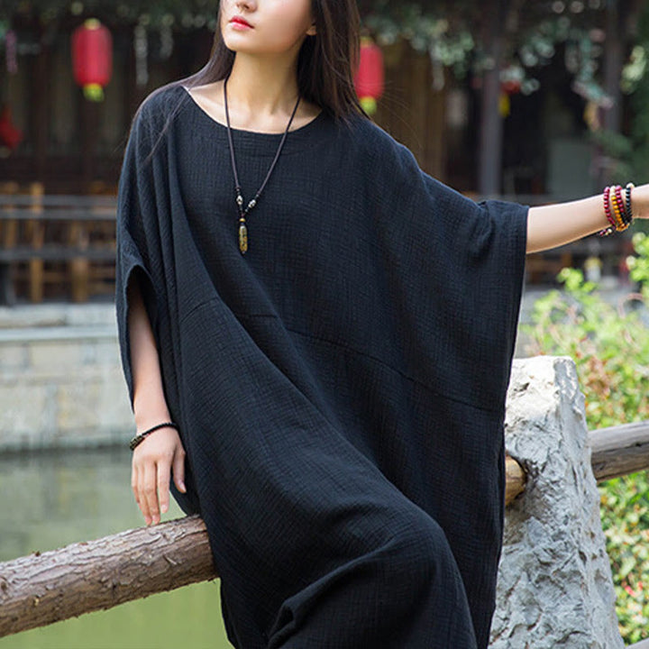 Buddha Stones Uni-Farbe Weites Fledermausärmel Maxi-Kleid Mit Taschen - image 23