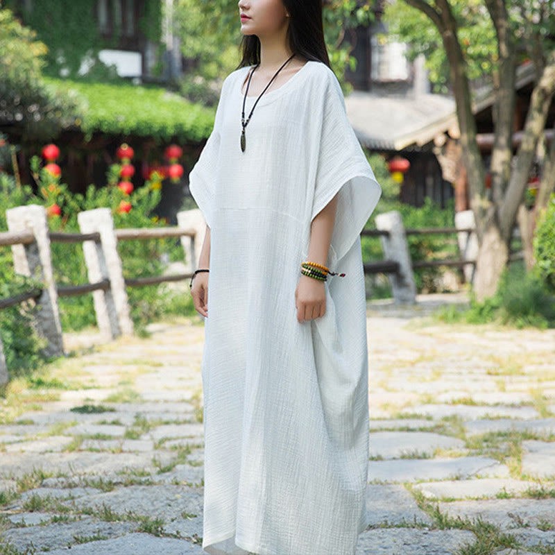 Buddha Stones Uni-Farbe Weites Fledermausärmel Maxi-Kleid Mit Taschen - image 1