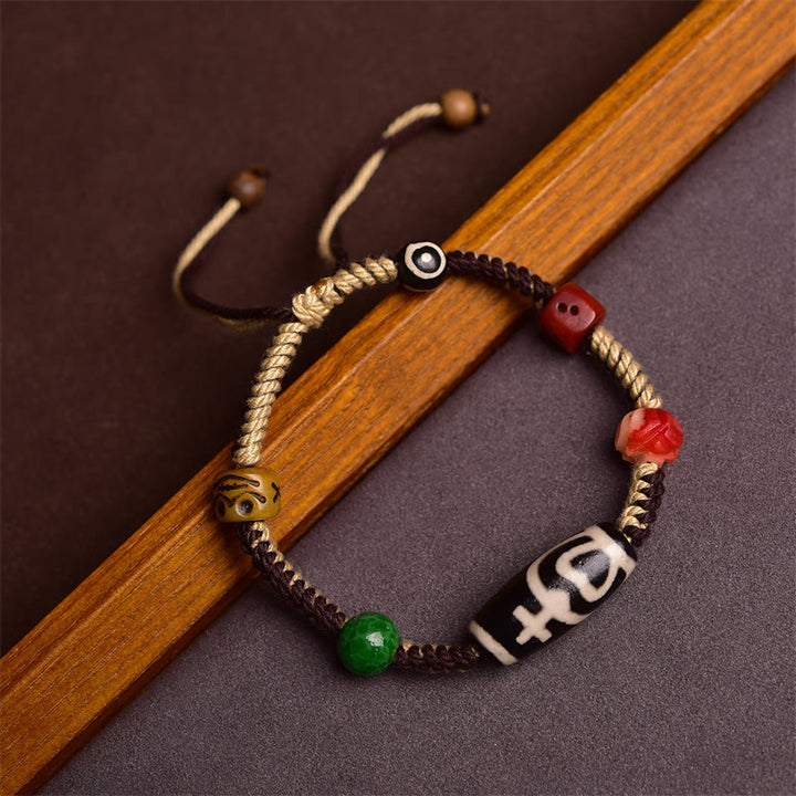 Buddha Stones Handgefertigtes Tibetisches Dzi-Perlen Reichtums Geflochtenes Seil Armband