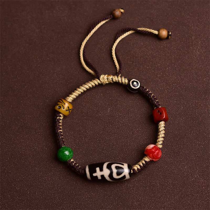 Buddha Stones Handgefertigtes Tibetisches Dzi-Perlen Reichtums Geflochtenes Seil Armband