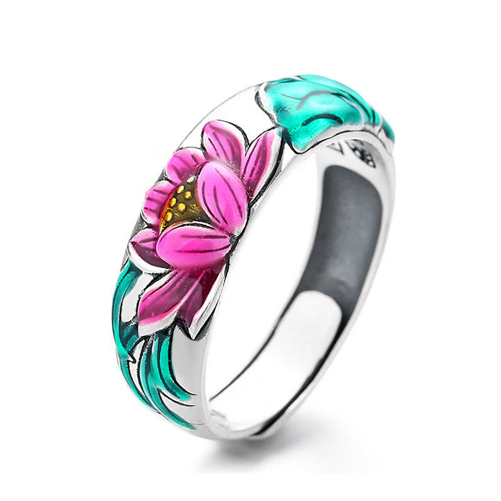 Buddha Stones 925 Sterling Silber Lotusblume Herz-Sutra Erleuchtungsring - image 8