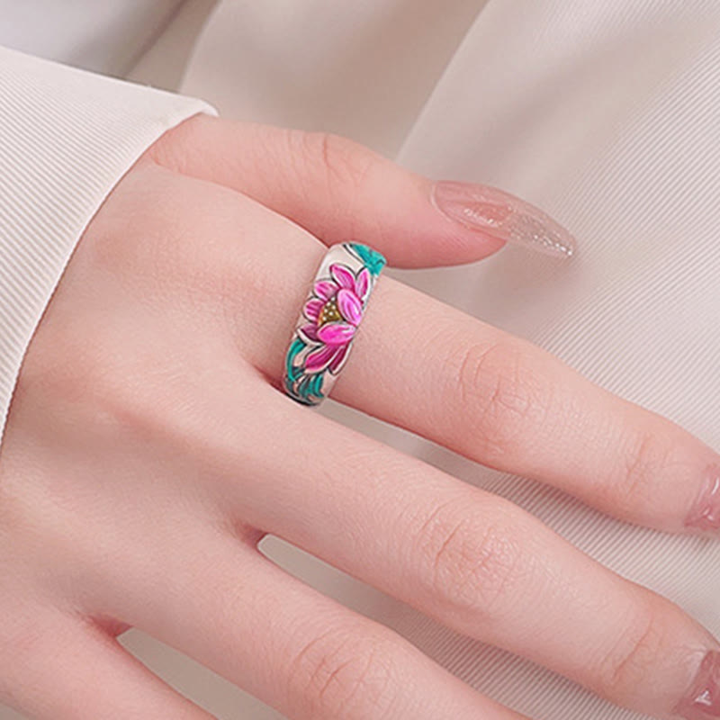 Buddha Stones 925 Sterling Silber Lotusblume Herz-Sutra Erleuchtungsring - image 9