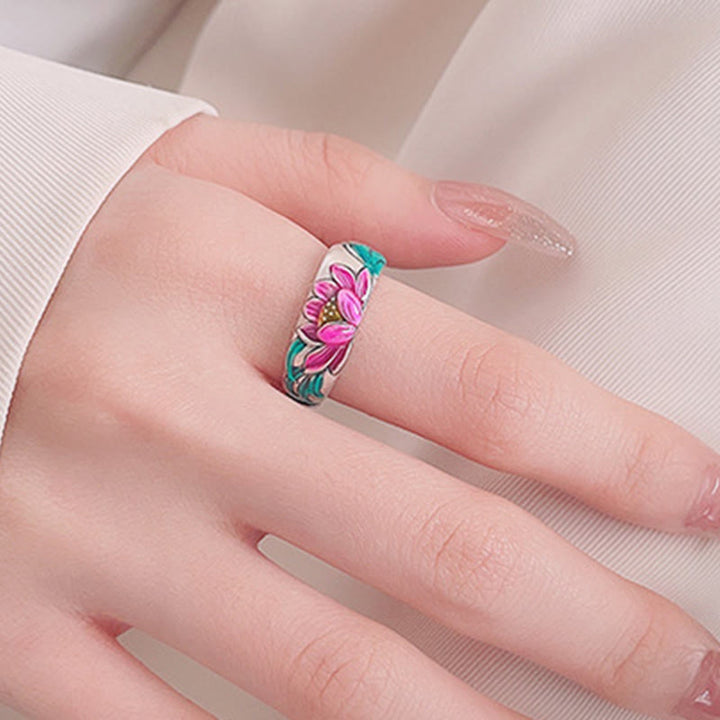 Buddha Stones 925 Sterling Silber Lotusblume Herz-Sutra Erleuchtungsring - image 9