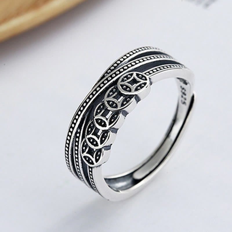 Buddha Stones 925er Sterlingsilber Kupfermünzen Reichtumssegen Verstellbarer Ring - image 3