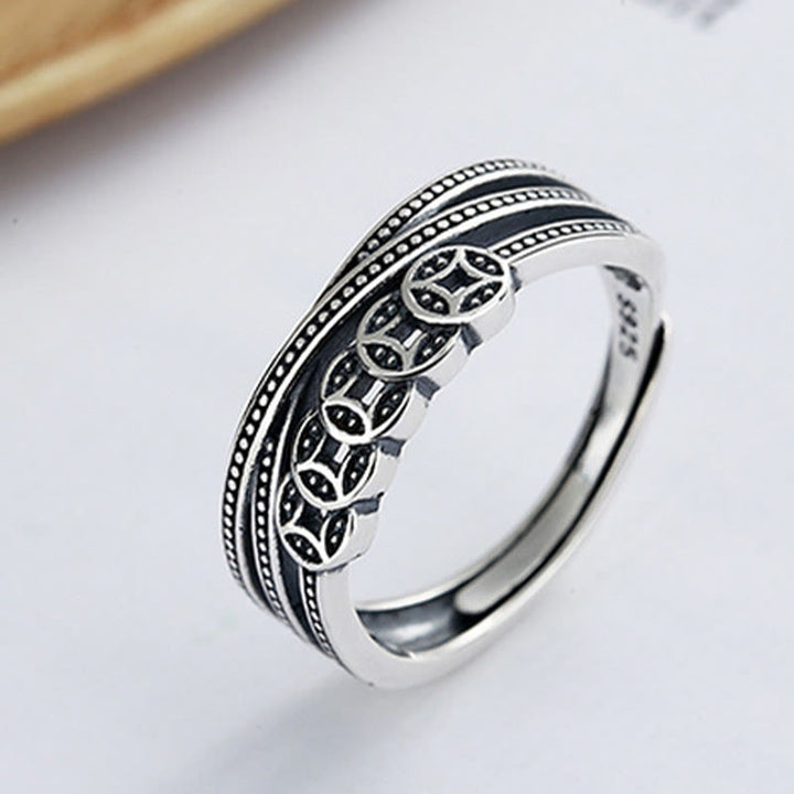 Buddha Stones 925er Sterlingsilber Kupfermünzen Reichtumssegen Verstellbarer Ring - image 3