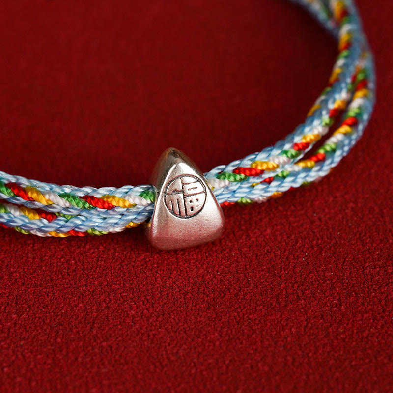 Buddha Stones 925 Sterling Silber Fu Zeichen Glück Mehrfarbiges Seil Kind Erwachsener Armband