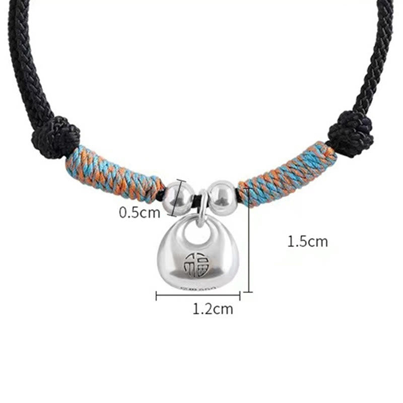 Buddha Stones Handgemachtes 925er Sterlingsilber Fu-Zeichen Sicher und Wohl Glücksgeflechtarmband - image 3