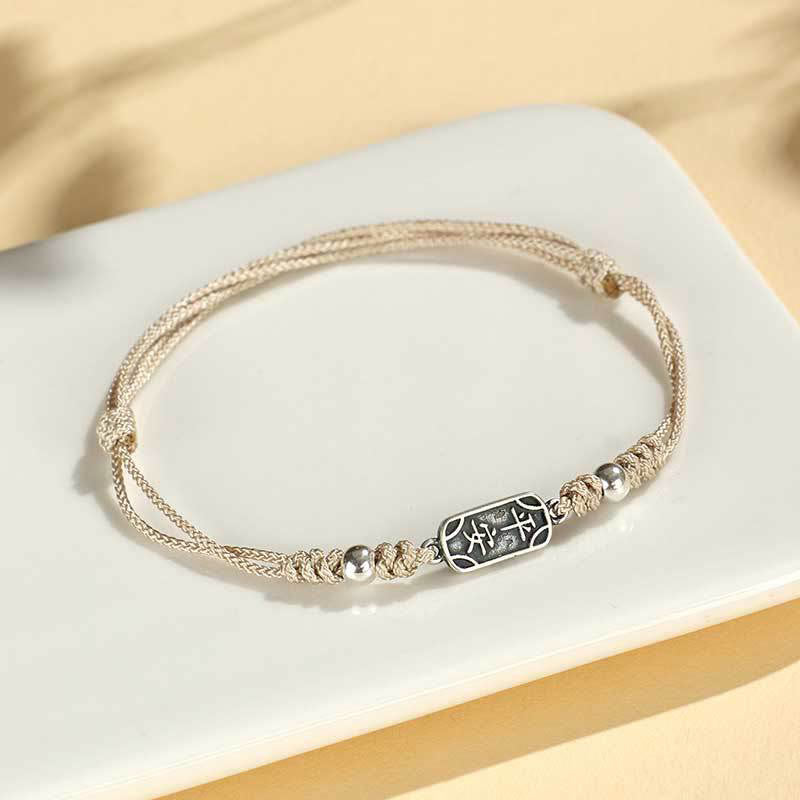 Buddha Stones Handgemachtes Armband aus 925er Sterlingsilber Friedens- und Freuden-Schutzzubehör - Beigefarbenes Seil (Handgelenkumfang 14-16 cm) - image 35
