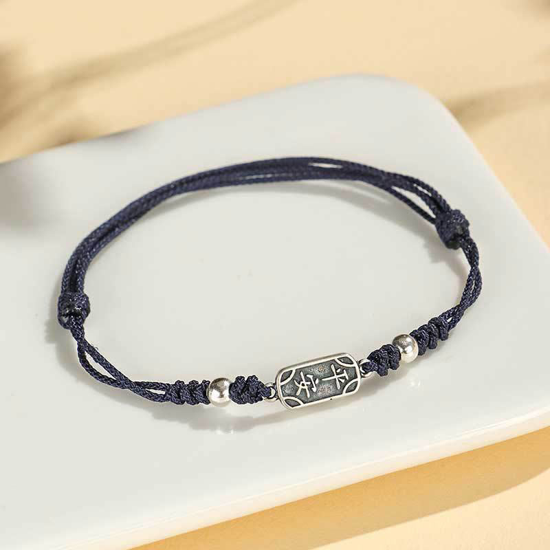 Buddha Stones Handgemachtes Armband aus 925er Sterlingsilber Friedens- und Freuden-Schutzzubehör - Marineblaues Seil (Handgelenkumfang 14-16 cm) - image 31