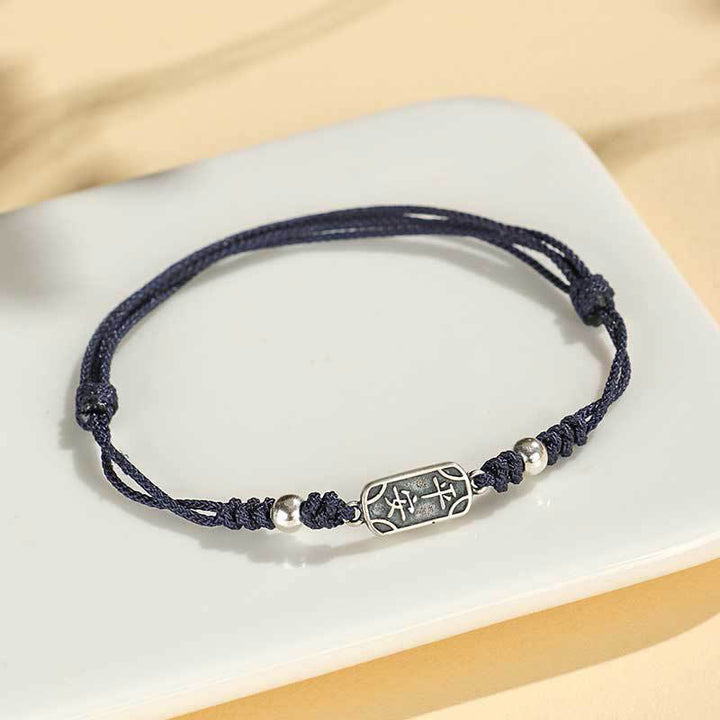 Buddha Stones Handgemachtes Armband aus 925er Sterlingsilber Friedens- und Freuden-Schutzzubehör - Marineblaues Seil (Handgelenkumfang 14-16 cm) - image 31