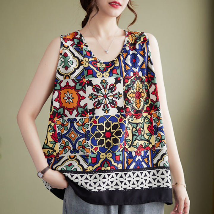 Buddha Stones Ethnisches Geometrie Print Rundhals Tank Top