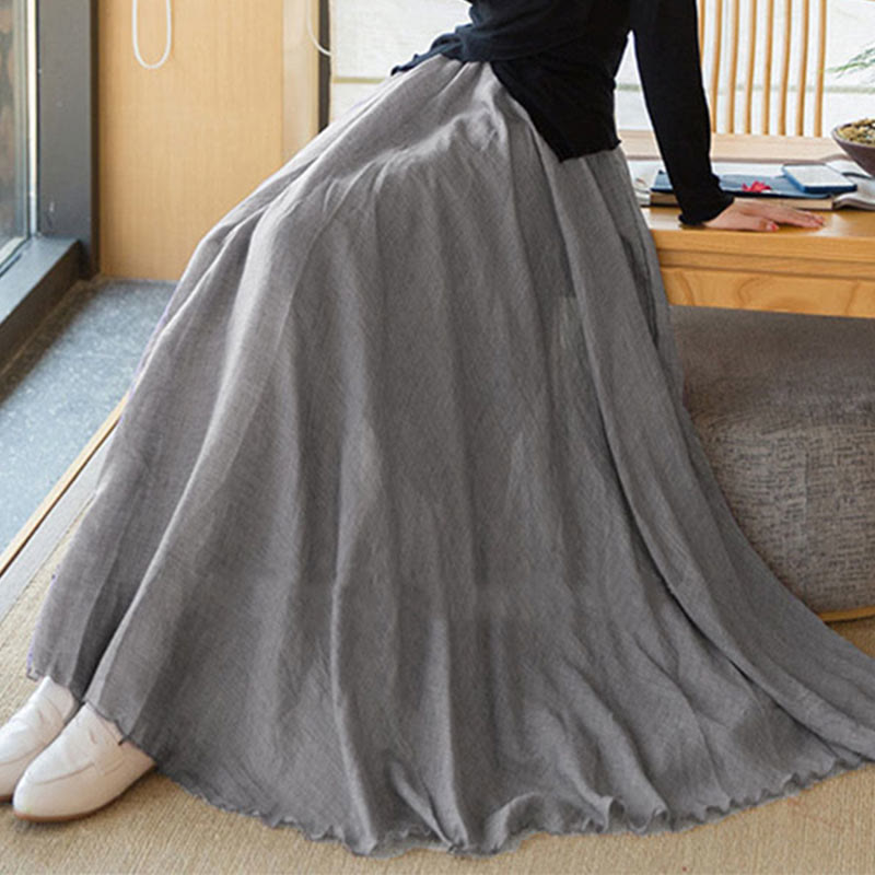 Buddha Stones Einfarbiger Leinenrock mit hohem elastischem Bund - Dunkelgrau - US6, UK/AU10, EU38 (M) - image 33