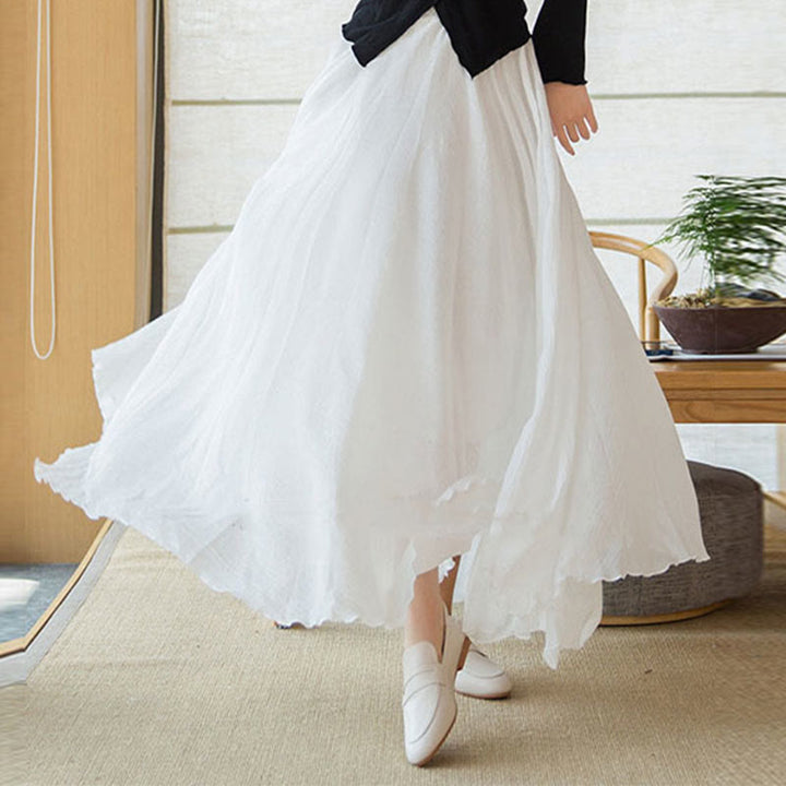 Buddha Stones Einfarbiger Leinenrock mit hohem elastischem Bund - image 17