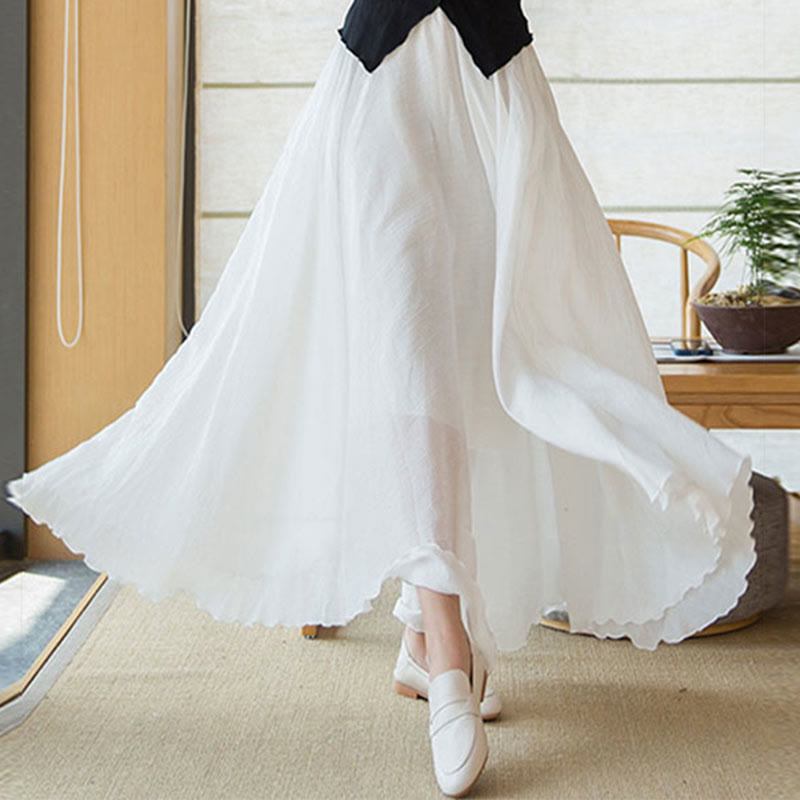 Buddha Stones Einfarbiger Leinenrock mit hohem elastischem Bund - image 16