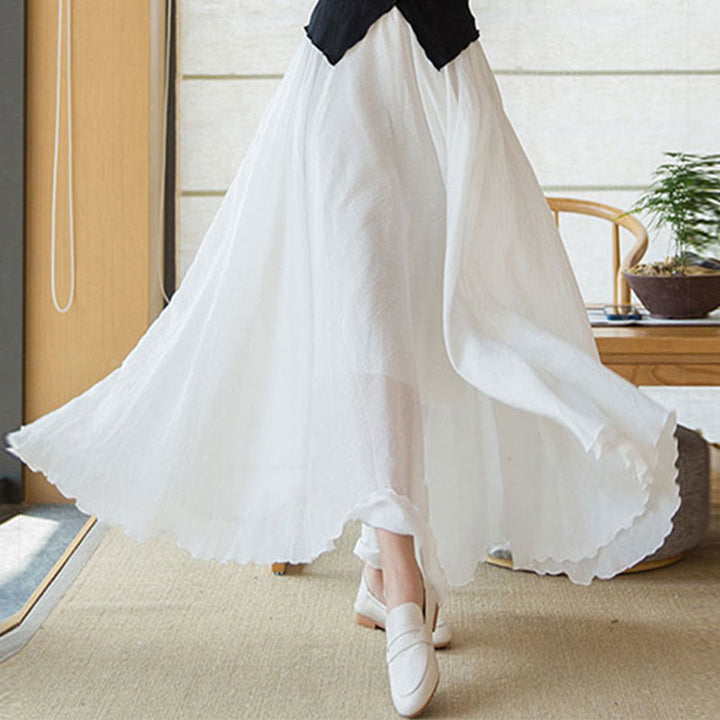 Buddha Stones Einfarbiger Leinenrock mit hohem elastischem Bund - image 16