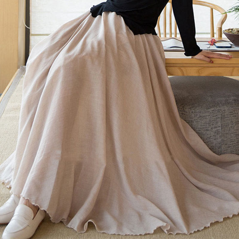 Buddha Stones Einfarbiger Leinenrock mit hohem elastischem Bund - image 30