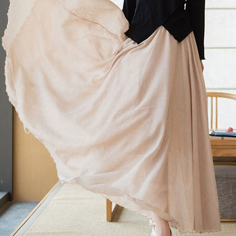 Buddha Stones Einfarbiger Leinenrock mit hohem elastischem Bund - image 32