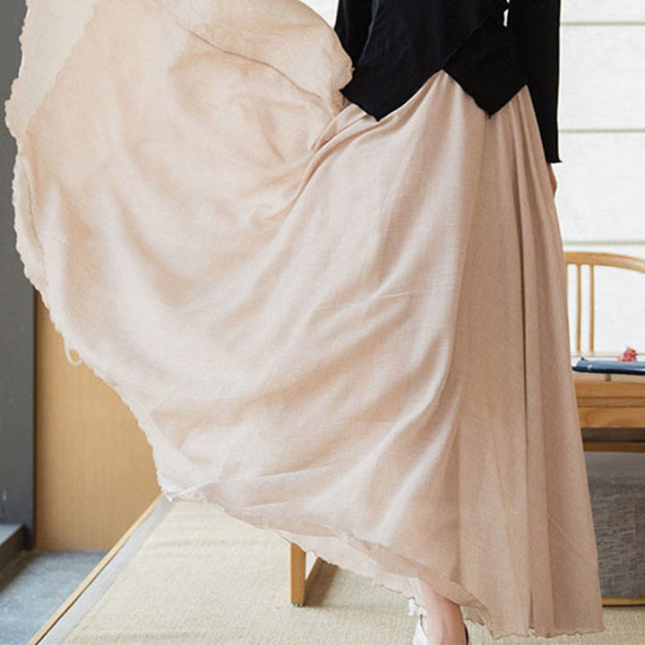 Buddha Stones Einfarbiger Leinenrock mit hohem elastischem Bund - image 32