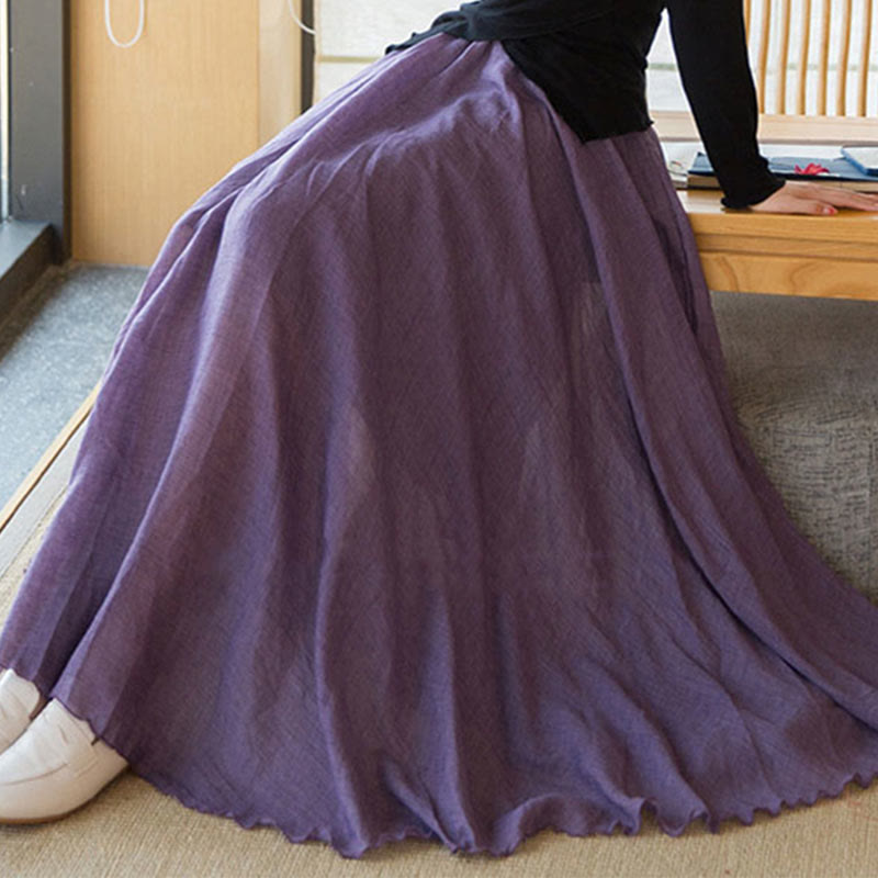 Buddha Stones Einfarbiger Leinenrock mit hohem elastischem Bund - image 11