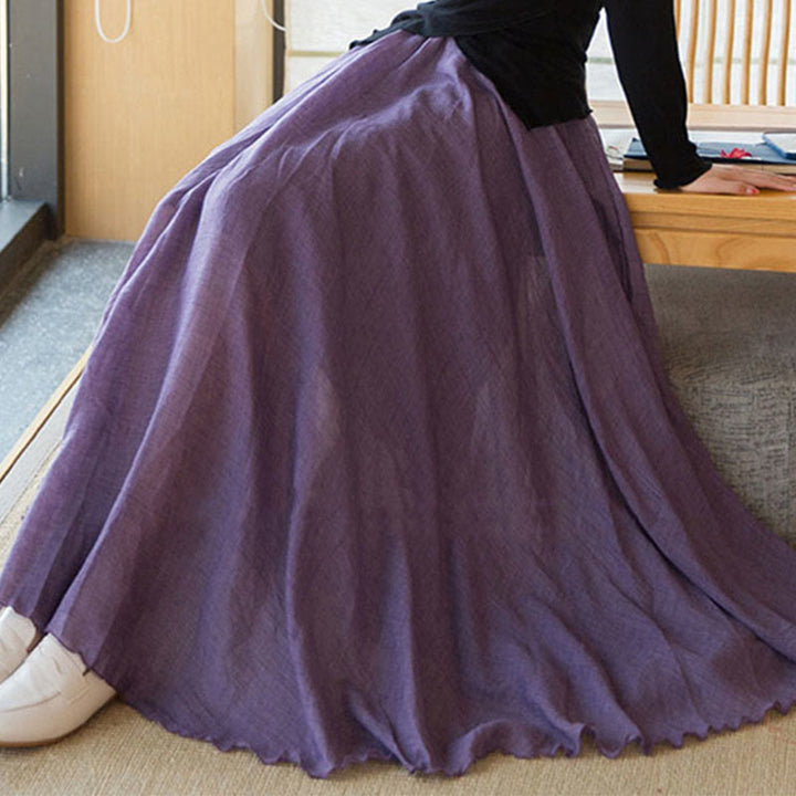 Buddha Stones Einfarbiger Leinenrock mit hohem elastischem Bund - image 11